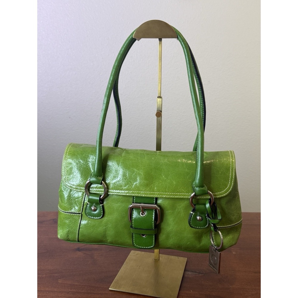 VTG Giani Bernini Genuine Leather Green Buckle Flap Shoulder Bag Y2K Purse